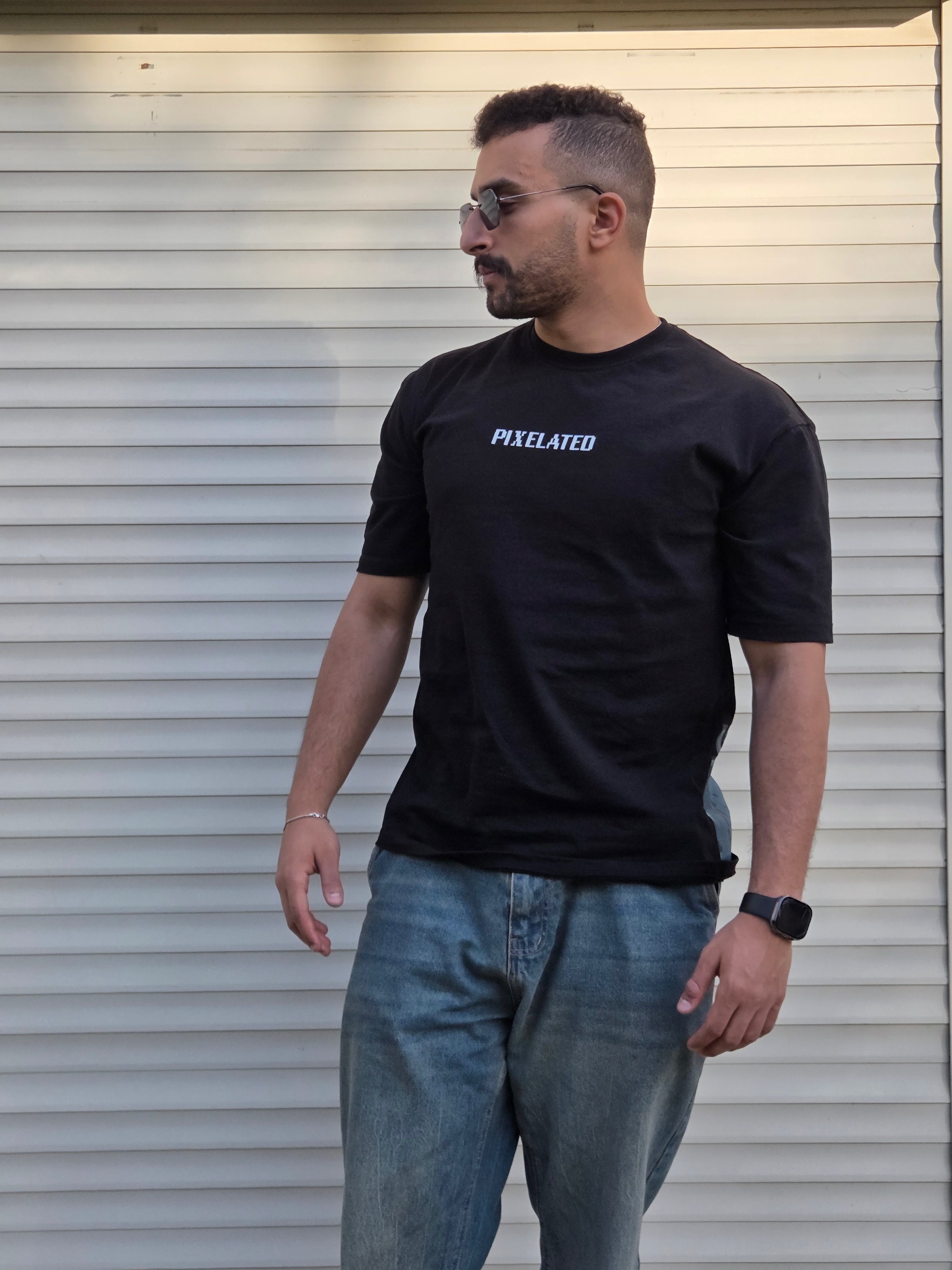 Pixelated Dino-Roar Black Oversized T-shirt