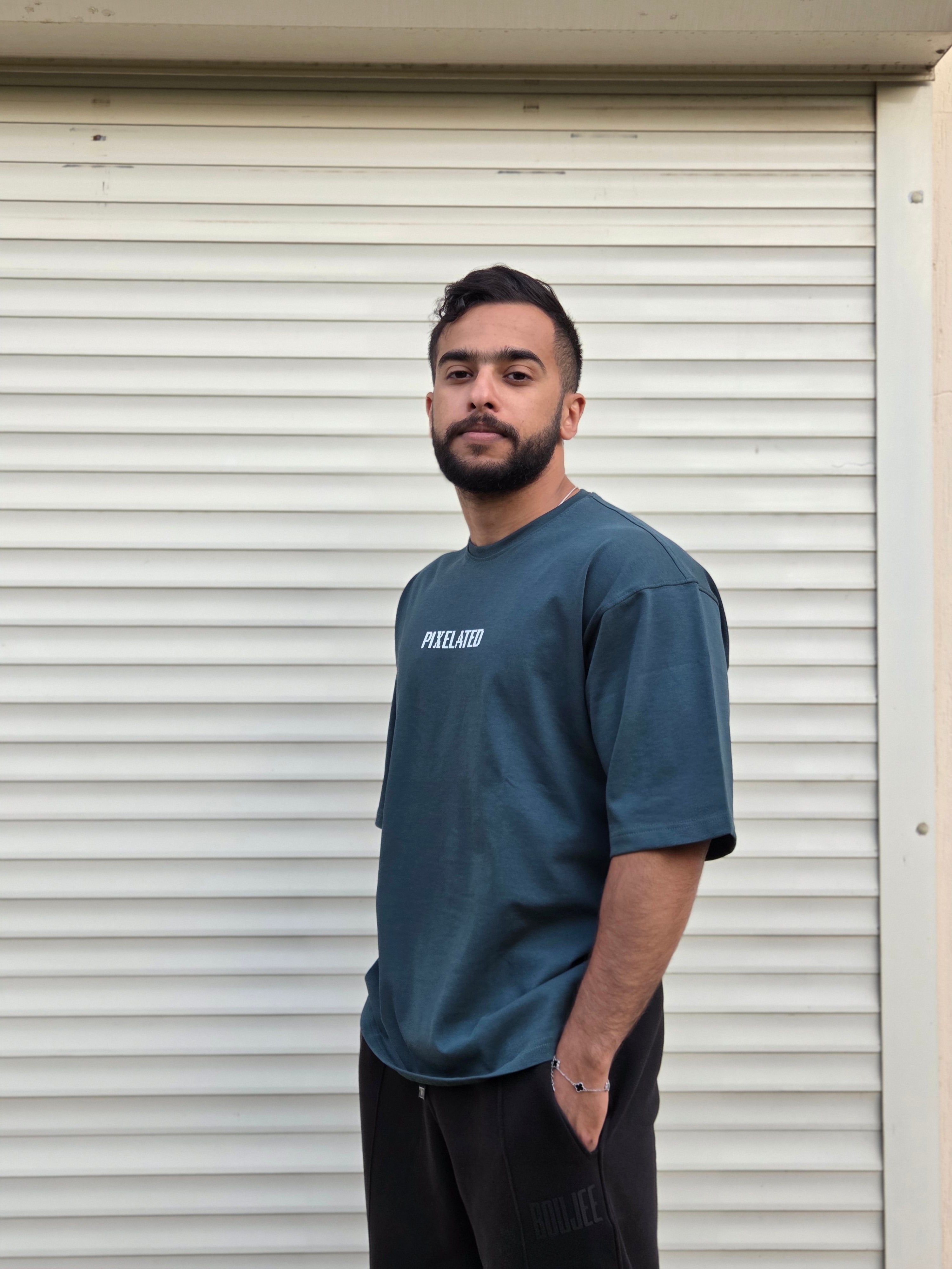 Pixelated Basic Green Oversized T-Shirt